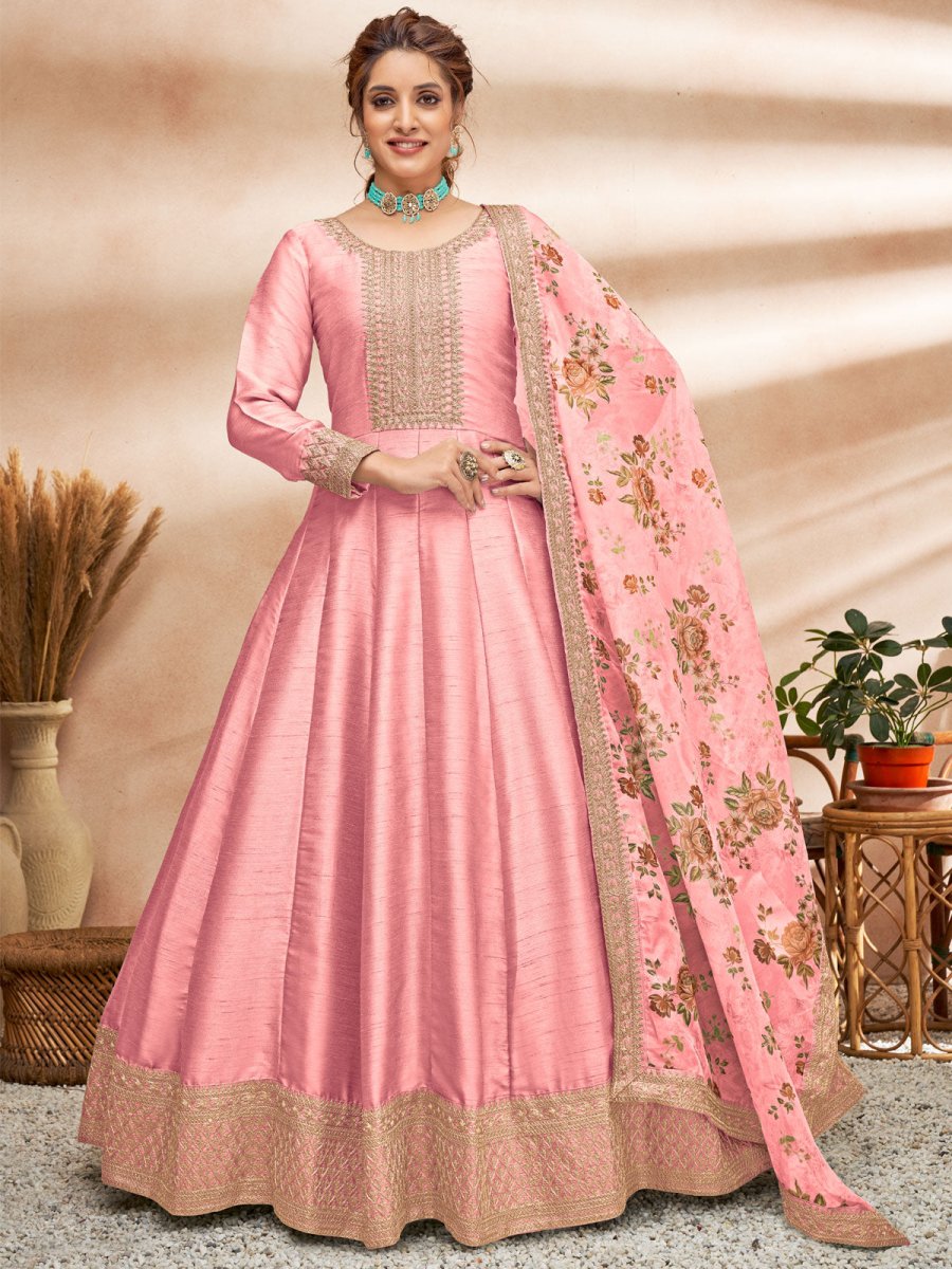 Buy Impressive Pink Partywear Anarkali Suit online at .