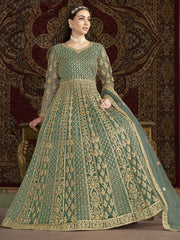 Sea Green Traditional Embroidery Wedding Anarkali Suit