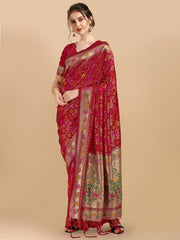 Red & Gold-Toned Woven Design Silk Blend Patola Saree