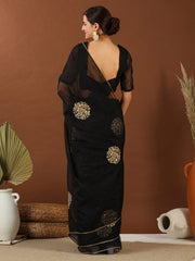 Black Ethnic Motifs Zari Organza Saree