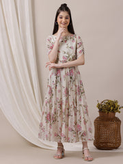 Girls Floral Printed Ethnic Dress