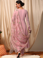 Women Pink Floral Layered Sequinned Kurta with Trousers & With Dupatta