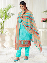 Blue Cotton Casual Wear Salwar Suit