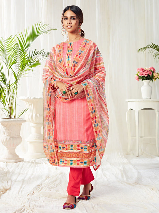 Pink Cotton Casual Wear Salwar Suit