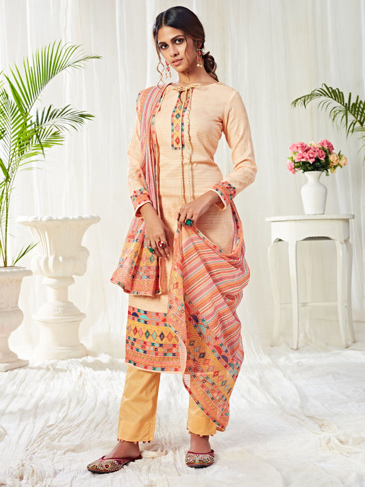 Cream Cotton Casual Wear Salwar Suit