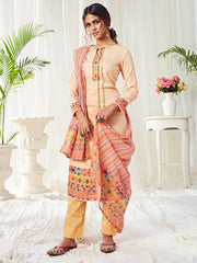 Cream Cotton Casual Wear Salwar Suit