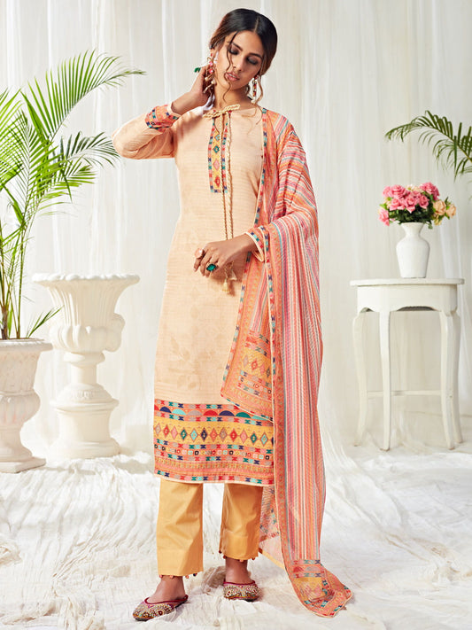 Cream Cotton Casual Wear Salwar Suit