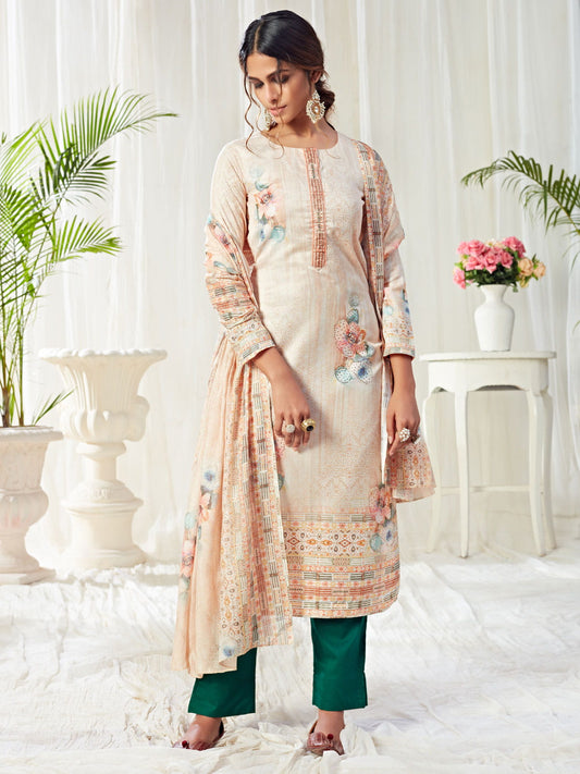 Off White Cotton Casual Wear Salwar Suit