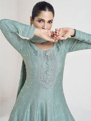 Teal Blue Sequence Embroidery Wedding Anarkali Gown