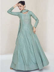 Teal Blue Sequence Embroidery Wedding Anarkali Gown