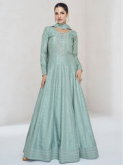 Teal Blue Sequence Embroidery Wedding Anarkali Gown