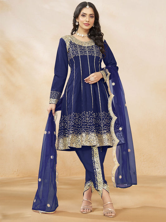 Blue Punjabi Dhoti Style Festive Party Suit