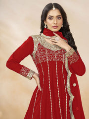 Red Punjabi Dhoti Style Festive Party Suit