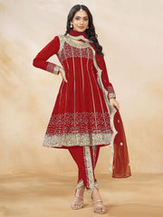 Red Punjabi Dhoti Style Festive Party Suit