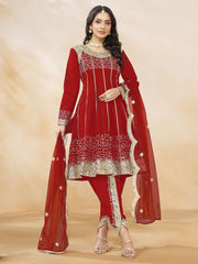 Red Punjabi Dhoti Style Festive Party Suit