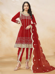 Red Punjabi Dhoti Style Festive Party Suit