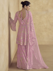 Pink Traditional Embroidery Peplum Style Sharara Suit