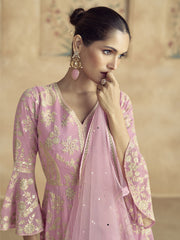 Pink Traditional Embroidery Peplum Style Sharara Suit