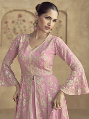 Pink Traditional Embroidery Peplum Style Sharara Suit