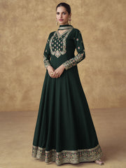 Green Chinnon Silk Festive Anarkali Suit