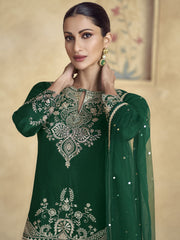 Dark Green Reshamkari Embroidery Gharara Style Suit