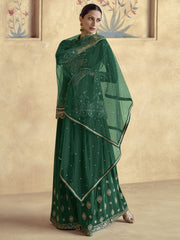 Dark Green Reshamkari Embroidery Gharara Style Suit