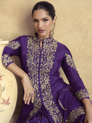 Purple Threadwork Embroidery Sharara Style Suit