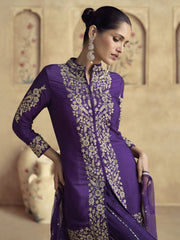 Purple Threadwork Embroidery Sharara Style Suit