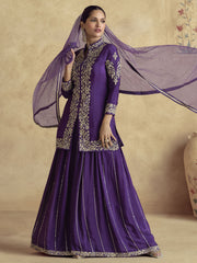 Purple Threadwork Embroidery Sharara Style Suit