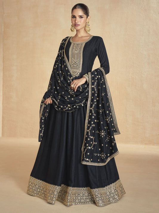 Black Golden Embroidery Wedding Anarkali Suit