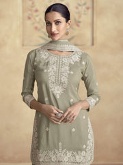 Sage Green Designer Embroidery Gharara Suit