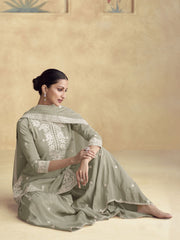 Sage Green Designer Embroidery Gharara Suit