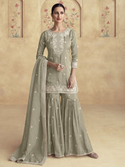 Sage Green Designer Embroidery Gharara Suit