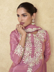 Pink Designer Embroidery Gharara Suit