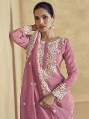 Pink Designer Embroidery Gharara Suit