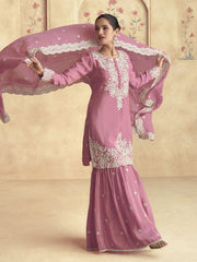 Pink Designer Embroidery Gharara Suit