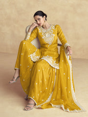 Yellow Designer Embroidery Gharara Suit