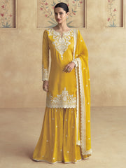 Yellow Designer Embroidery Gharara Suit