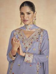 Light Purple Multi Embroidery Festive Palazzo Suit