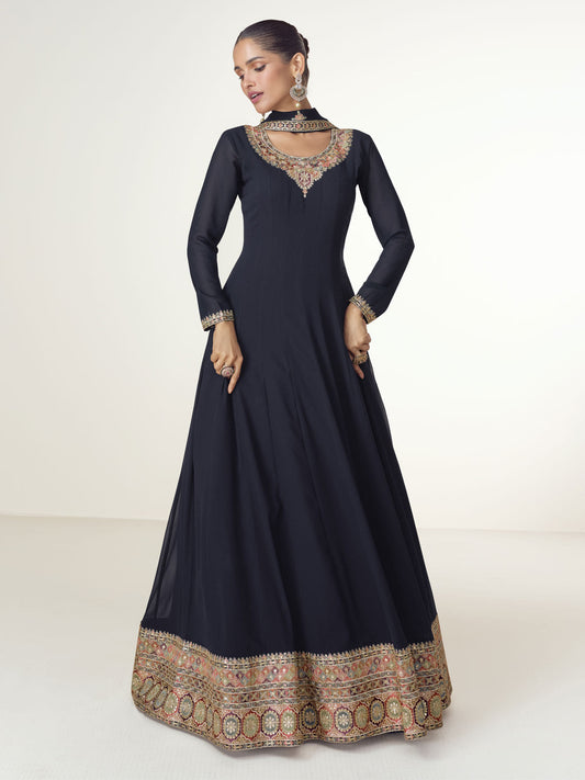 Navy Blue Georgette Floor Length Anarkali Suit