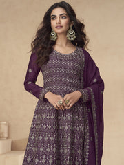 Purple Designer Style Embroidered Palazzo Style Dress