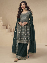 Green Designer Style Embroidered Palazzo Style Dress