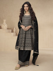 Black Designer Style Embroidered Palazzo Style Dress