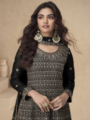 Black Designer Style Embroidered Palazzo Style Dress