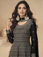 Black Designer Style Embroidered Palazzo Style Dress