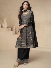 Black Designer Style Embroidered Palazzo Style Dress