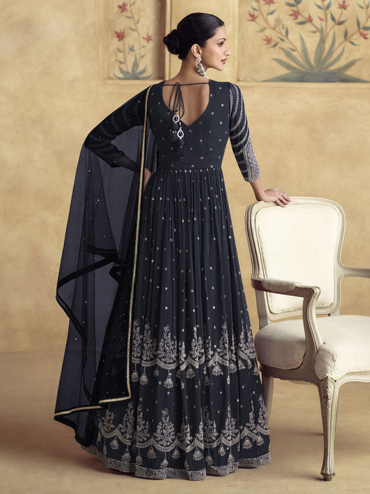 Navy Blue Sangeet Style Designer Anarkali Gown