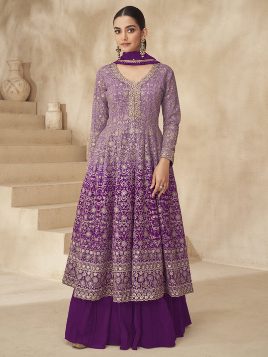 Purple Ombre Slit Style Anarkali Lehenga Style Suit