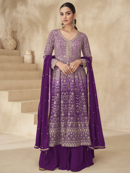 Purple Ombre Slit Style Anarkali Lehenga Style Suit