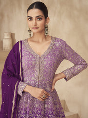 Purple Ombre Slit Style Anarkali Lehenga Style Suit